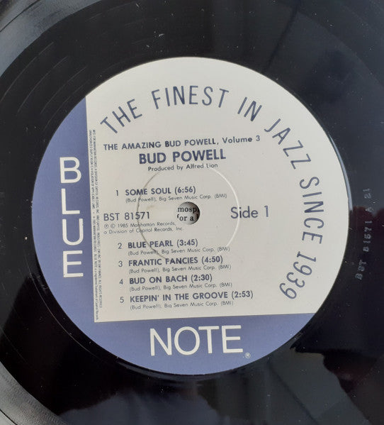 Image of Label Cover of LP - VG/G+ - BUD POWELL, The Amazing Bud Powell, Vol. 3 - Bud! (Blue Note; BST 81571, US 1985 Reissue, Company Inner), Sleeve has small dent in bottom edge and large hole cut out of corner, - 2816368C