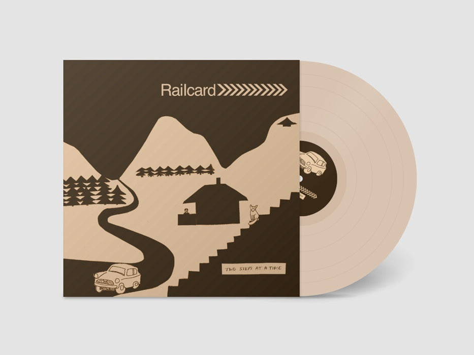 Image of Back Cover of LP - NEW/NEW - RAILCARD, Two Steps At A Time (Skep Wax Records; SKEPWAX046LP, UK 2026, Cream Vinyl), , It wasn’t until 2025 that Rachel Love (Dolly Mixture), Ian Button and Peter Momtchiloff (both Heavenly) met at a gig, realised that they were exactly the same age, and decided that this was an excellent reason to form a new band. The shared history, the same pop references, the parallel lives… Railcard had to happen, and there was no time to lose. Two Steps At A Time - the album titl