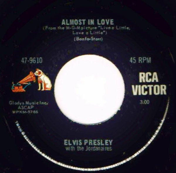 Image of Label Cover of 7" - VG/VG+ - ELVIS PRESLEY, Almost In Love / A Little Less Conversation (RCA Victor ; 47-9610, US 1968, Picture Sleeve, Rockaway Pressing), Sleeve Creased, Ring Wear, - 2826357E