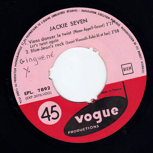 Image of Label Cover of 7" EP - VG+/VG+ - JACKIE SEVEN, Viens Danser Le Twist (Disques Vogue ; EPL 7892, France 1961, Laminated Flipback Sleeve, Mono), Strong VG+, Centre Intact, - 2826355E