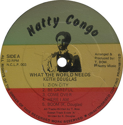 Image of Label Cover of LP - VG/VG - KEITH DOUGLAS, What The World Needs (Natty Congo; N.C.L.P. 003, UK 1985), Label is stamped. , - 2926004E