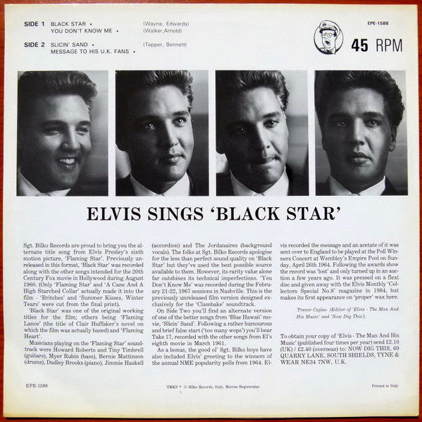 Image of Back Cover of 12" - VG+/VG+ - ELVIS PRESLEY, Black Star (Bilko; EPE-1588, Italy 1986, Picture Sleeve, No Print), , - 2926054E