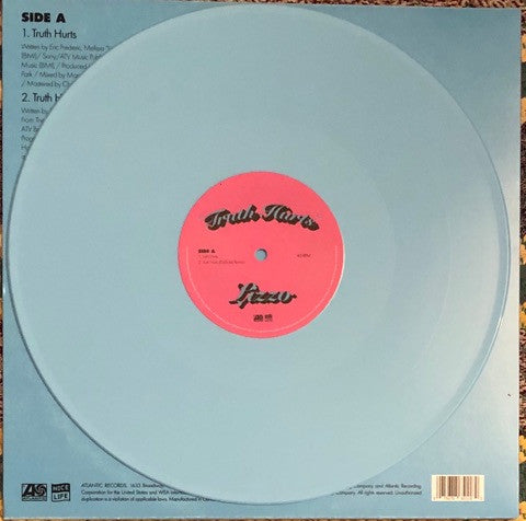 Image of Label Cover of 12" - VG/VG+ - LIZZO, Truth Hurts (Nice Life; 607275-0, US 2019, Baby Blue), Sleeve signed by Lizzo on front. Bumped corner, - 2916300C