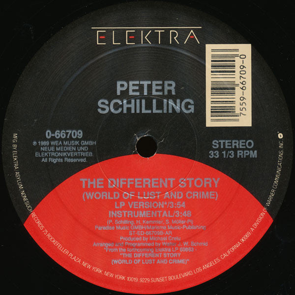 Image of Label Cover of 12" - VG/VG+ - PETER SCHILLING, The Different Story (World Of Lust And Crime) (Elektra; 0-66709, US 1989, Company Sleeve), , - 2916259C