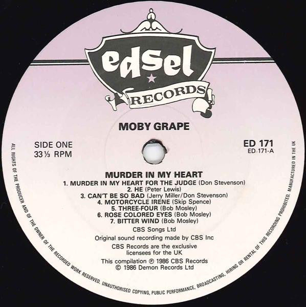 Image of Label Cover of LP - VG/VG+ - MOBY GRAPE, Murder In My Heart (Edsel Records; ED 171, UK 1986, Inner), Light marks only. WOL. Edge wear, creasing., - 2926283E