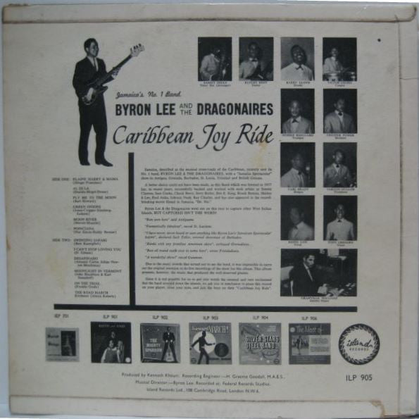 Image of Back Cover of LP - VG/VG - BYRON LEE AND THE DRAGONAIRES, Caribbean Joy Ride (Island Records; ILP 905, UK 1964), Light marks only. Creases on front lamination, bit of staining on back sleeve., - 2946233S