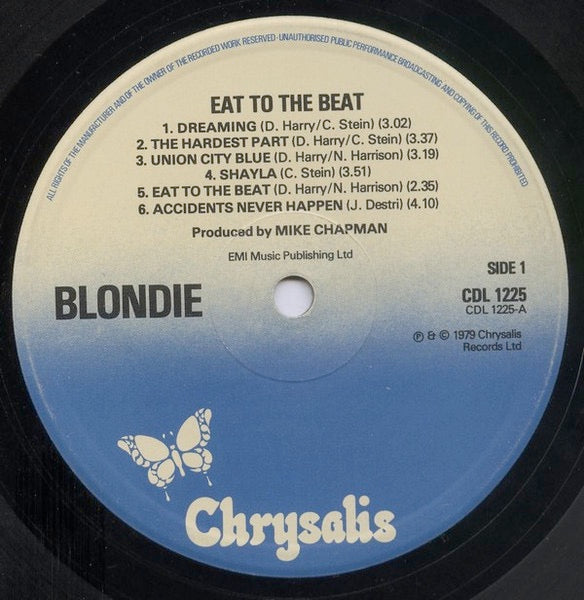 Image of Label Cover of LP - VG/VG+ - BLONDIE, Eat To The Beat (Chrysalis; CDL-1225, UK 1979, Inner), Light hairlines only. Edge wear., - 2726247E