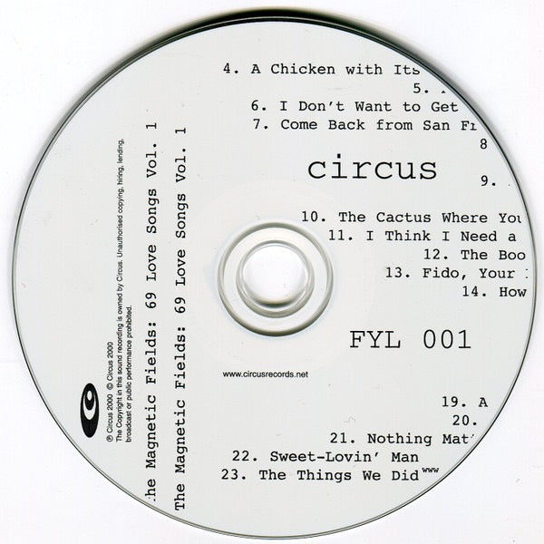 Image of Label Cover of 3xCD - VG+/VG+ - THE MAGNETIC FIELDS, 69 Love Songs (Circus Records; FYL 001, UK 2000 Reissue, Fatbox Double Case, Booklet), , - 3016004C