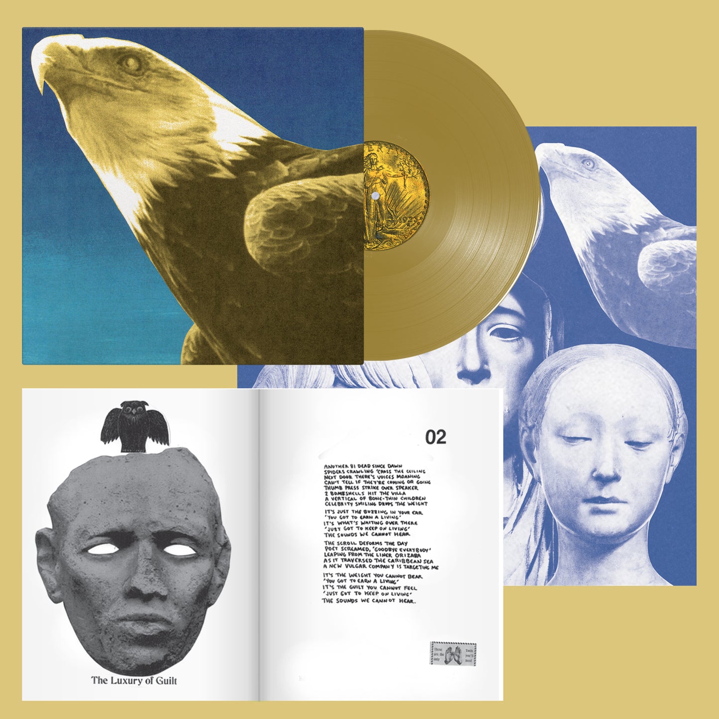 Image of Back Cover of LP - NEW/NEW - PROTOMARTYR, Hotel Usona (Domino; WIGLP571X, UK 2026, 24 Page Zine, Poster, Indie Exclusive, Gold Vinyl), , Recorded with legendary producer Dave Fridmann (Nick Cave, MGMT, The Flaming Lips) at his own Tarbox Road Studios in western New York, Hotel Usona—Protomartyr's seventh full-length studio album—is an effort that finds the Detroit post-punk outfit reckoning with the horrors of our current moment. It is not easy listening. It’s essential. Over the last two decades,