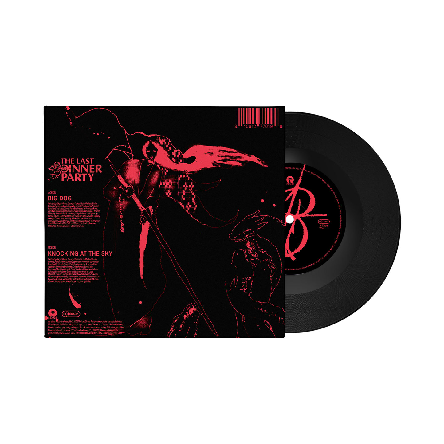 Image of Back Cover of 7" - NEW/NEW - THE LAST DINNER PARTY, Big Dog / Knocking at the Sky (Island; 6127701, Worldwide 2026, Black Vinyl), , The Last Dinner Party present a 7” vinyl of their newly released tracks Big Dog and Knocking at the Sky - 9408219C