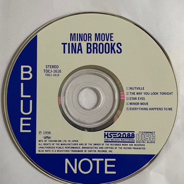 Image of Label Cover of CD - VG+/VG+ - TINA BROOKS, Minor Move (Blue Note; TOCJ-1616, Japan 1996), Obi is not included, - 3056007S