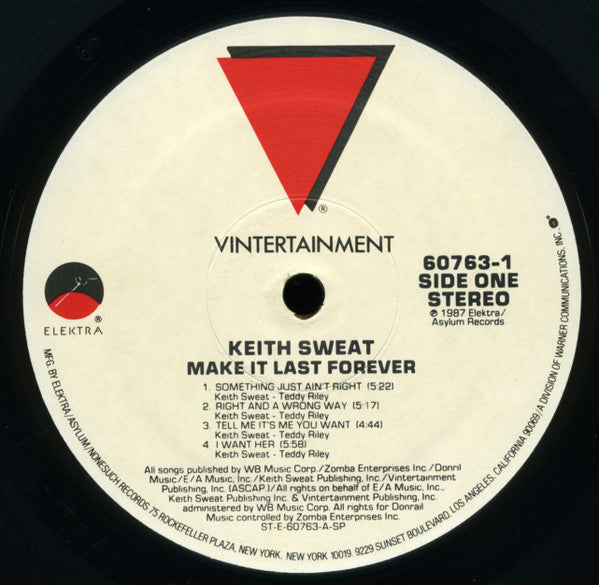 Image of Label Cover of LP - VG/VG+ - KEITH SWEAT, Make It Last Forever (Elektra; 9 60763-1, US 1987), Some corner wear on sleeve; old sticker front top corner. Company inner, - 3816333C