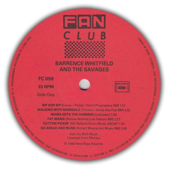 Image of Label Cover of LP - VG/VG - BARRENCE WHITFIELD AND THE SAVAGES, Barrence Whitfield And The Savages (Fan Club; FC 058, France 1989 Reissue), Strong VG throughout!, - 3016213C