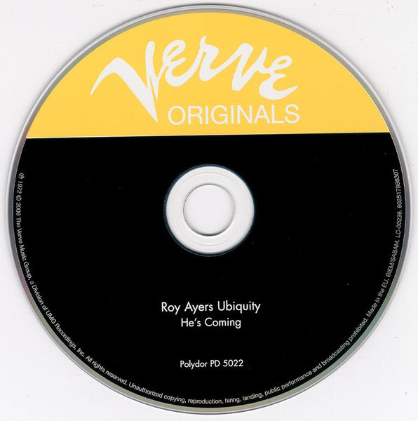 Image of Label Cover of CD - VG+/VG+ - ROY AYERS UBIQUITY, He's Coming (Verve Records; 602517966307, Europe 2009, Digipak), , - 3056090S