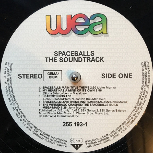 Image of Label Cover of LP - VG/VG+ - VARIOUS, Spaceballs (The Soundtrack) (Wea; 255 193-1, Germany 1987, Stereo), Corner Bend, Stickered Sleeve, - 3046249S
