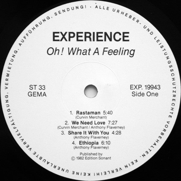 Image of Label Cover of LP - VG+/EX - EXPERIENCE, Oh! What A Feeling (Experience Records Ltd.; EXP 19943, Germany 1982), , - 3046205S