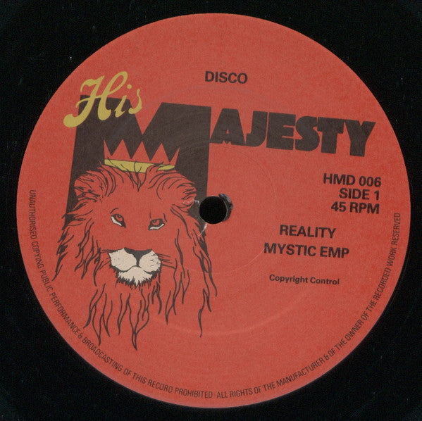 Image of Front Cover of LP - VG/VG+ - MYSTIC EYES / JAH THOMAS, Reality / Throw Away Vanity / Dub (His Majesty; HMD 006, UK 1980, Company Sleeve), Light scuffs, plays great. SWOC, storage wear., - 3046209S