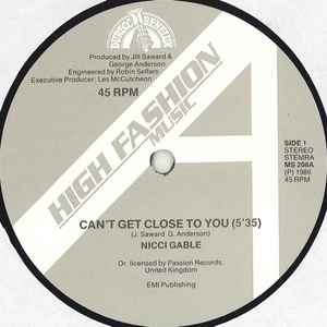 Image of Label Cover of 12" - VG+/VG+ - NICCI GABLE, Can't Get Close To You (High Fashion Music ; MS 208, Netherlands 1986), , - 3046331S