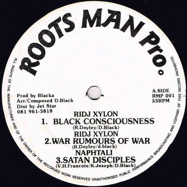 Image of Front Cover of 12" - /EX - LIDJ XYLON / NAPH-TALI, Black Consciousness / Satan Disciples (Roots Man Pro.; RMP 001, UK 1991), Looks unplayed, shiny clean. Clean labels., - 3116063C