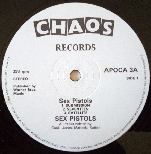 Image of Label Cover of Mini-LP - VG/VG - SEX PISTOLS, The Mini Album (Chaos Records; APOCA 3, UK 1985, purple/dark blue cat no.), Hairlines, edge & ring wear, - 3146026S
