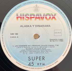 Image of Label Cover of 12" - VG/VG - ALASKA Y DINARAMA, Un Hombre De Verdad (Hispavox; (49) 549 180, Spain 1985, Picture Sleeve), light marks only. sticker peel marks top right front sleeve - minor, - 3146047S