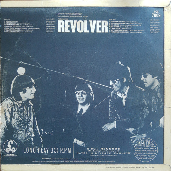 Image of Back Cover of LP - VG/VG+ - THE BEATLES, Revolver (Parlophone; PCS 7009, UK 1966, Garrod & Lofthouse, Laminated Flipback., Stereo, Dr. Robert Credit On Sleeve And Label, KT Taxcode On Side 2, Matrix 606/1-605/1), Shop Tested, Sounds Fantastic, - - 3146083S