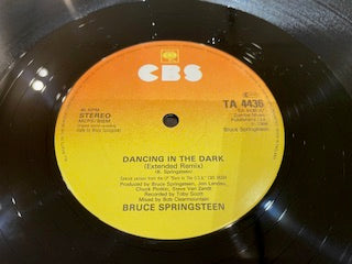 Image of Label Cover of 12" - VG/VG+ - BRUCE SPRINGSTEEN, Dancing In The Dark (Extended Version) (CBS; TA4436, UK 1984, Picture Sleeve, NO CBS at bottom of label), Gold promo stamp on rear sleeve., - 3116185C
