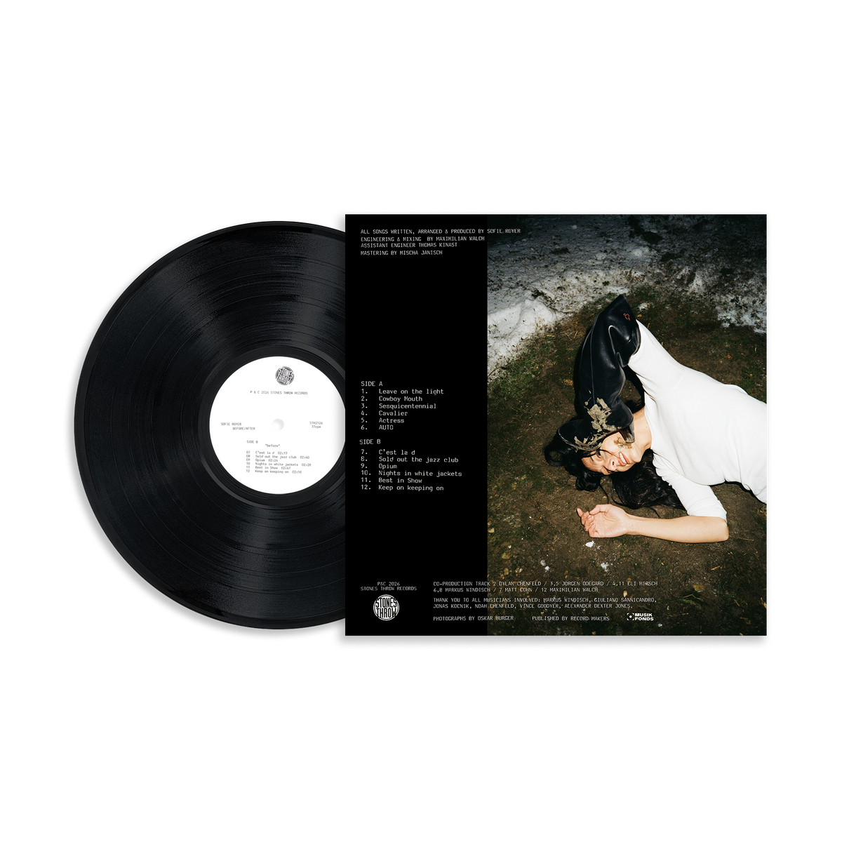 Image of Back Cover of LP - NEW/NEW - SOFIE ROYER, before/after (Stones Throw Records; STH2526LP, Europe 2026, Black Vinyl), , Sofie Royer, "one of Europe s most intriguing underrated pop stars, with a captivating voice and an offbeat aristocratic glamour" (The Guardian), is back with a new album. Having released three acclaimed LPs, the Viennese musician s songwriting and production have become more complex and polished, her lyrics sharper and funnier. before/after is her most incisive record to date, conf