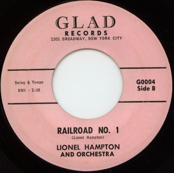 Image of Back Cover of 7" - /VG - LIONEL HAMPTON AND ORCHESTRA, Sometimes I'm Happy / Railroad No. 1 (Glad Records; G0005, US 1960), Light marks., - 3126190E