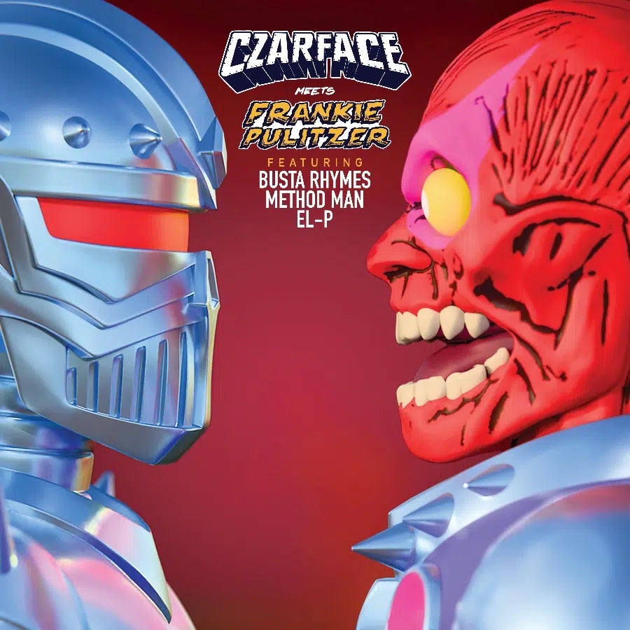 Image of Front Cover of LP - NEW/NEW - CZARFACE, Czarface Meets Frankie Pulitzer (Czarface (Silver Age, LLC); SIL-32-IRE, UK 2026, Indies Exclusive Limited Edition Ruby Red Vinyl with Main Figure Artwork and Sticker Sheet), , A Collision of Worlds. A Convergence of Sound. Czarface opens another portal. On Czarface Meets Frankie Pulitzer, the boundary between comic book canon and hip-hop reality dissolves. Frankie Pulitzer, also known in certain dimensions as FacePuller, is no ordinary collaborator, characte