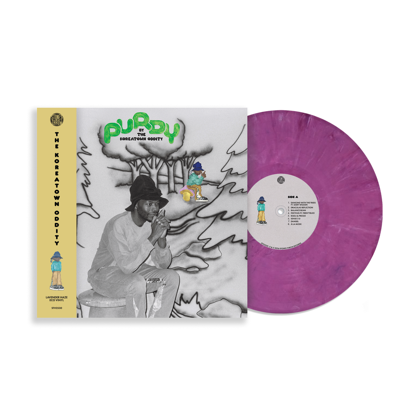 Image of Back Cover of 1xLP - NEW/NEW - THE KOREATOWN ODDITY, Purdy (Stones Throw Records; STH2530LP, UK 2026, Lavender Haze Eco Vinyl), , LA native The Koreatown Oddity returns for his fourth album on Stones Throw. Purdy is the proving ground for an avant-garde rapper tackling being a father and partner with the boundless confidence of a child’s imagination. Purdy paints the complete portrait of the man Dominique Purdy and artist The Koreatown Oddity together: musician, father, and peddler of the absurd. -
