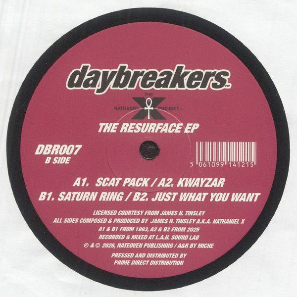 Image of Back Cover of LP - VG+/VG - THE NATHANIEL X PROJECT, The Resurface EP (Daybreakers; DBR007, UK 2026), Strong VG, light marks only, - 3226378E