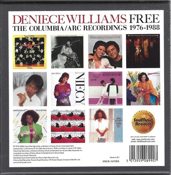 Image of Back Cover of 8xCD - VG+/VG+ - DENIECE WILLIAMS, Free (The Columbia/Arc Recordings 1976-1988) (SoulMusic Records; SMCR-5199BX, UK 2021, Clamshell Box Set, Booklet & Inners), , - 3216493C