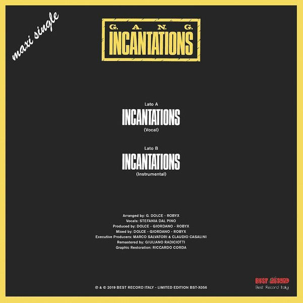 Image of Back Cover of 12" - VG+/VG+ - G.A.N.G., Incantations (Best Record Italy; BST-X056, Italy 2019 Reissue, Picture Sleeve, Maxi-Single, Limited Edition, Remastered), One or two light hairlines, - 3226415E