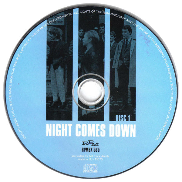 Image of Label Cover of 3xCD - VG+/VG+ - VARIOUS, Night Comes Down (60s British Mod, R&B, Freakbeat & Swinging London Nuggets) (RPM Records; RPMBX 535, UK 2017, Box Set, Booklet), , - 3336026E