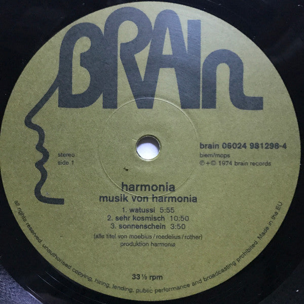 Image of Label Cover of LP - VG/VG+ - HARMONIA, Musik Von Harmonia (Brain; 06024 981298-4, UK & Europe Reissue, Gatefold), , - 3326059E