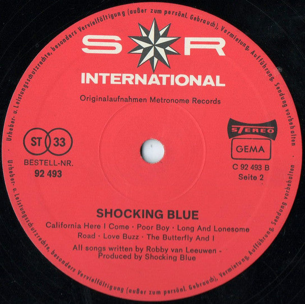 Image of Label Cover of 12" EP - VG/VG - SHOCKING BLUE, Shocking Blue (SR International; 92493, Germany 1970), , - 3326067E