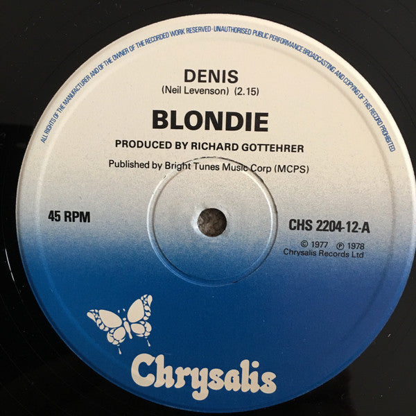 Image of Label Cover of 12" - VG/VG+ - BLONDIE, Denis (Chrysalis; CHS 2204 12, UK 1978, Red Sleeve, ETO matrix), , - 3346112S