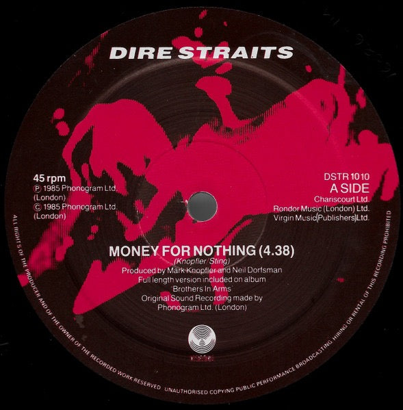 Image of Label Cover of 10" - VG/VG - DIRE STRAITS, Money For Nothing (Vertigo; DSTR 1010, UK 1985), , - 3316153C