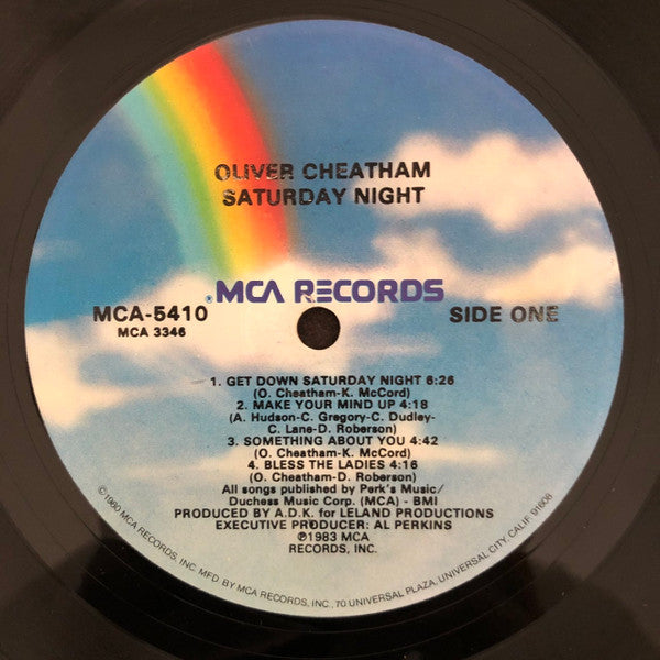 Image of Label Cover of LP - VG+/VG - OLIVER CHEATHAM, Saturday Night (MCA Records; MCA-5410, US 1983), , - 3326081E