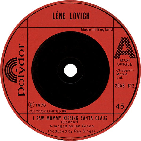 Image of Label Cover of 7" - VG/VG - LENE LOVICH, I Saw Mommy Kissing Santa Claus (Polydor; 2058 812, UK 1976, Picture Sleeve), Sleeve worn & creased., - 3316208C