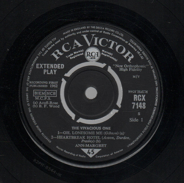 Image of Label Cover of 7" EP - VG+/VG+ - ANN-MARGRET, The Vivacious One (RCA Victor ; RCX-7148, UK 1962, Laminated Flipback Sleeve), Very Strong VG+, - 3326183E