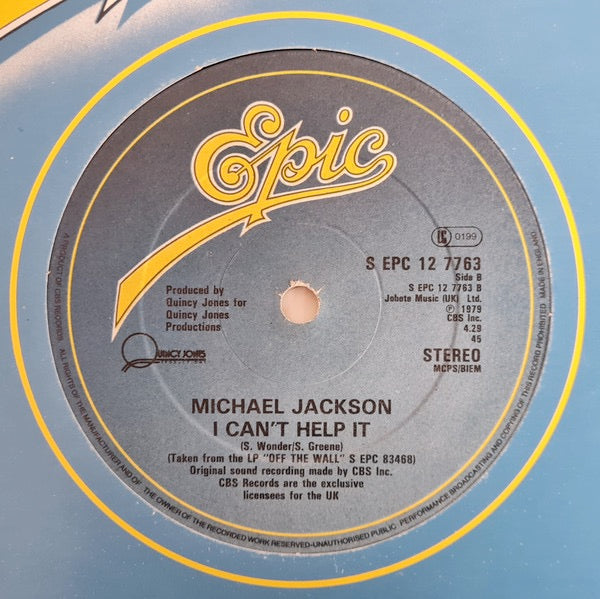Image of Back Cover of 12" - VG/VG - MICHAEL JACKSON, Don't Stop 'Til You Get Enough / I Can't Help It (Epic; S EPC 12 7763, UK 1979, Company Sleeve), light marks only. original company sleeve, - 3646360S
