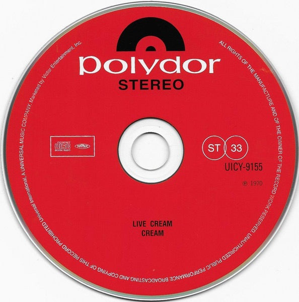 Image of Label Cover of CD - VG/VG+ - CREAM, Live Cream (Polydor; UICY-9155, Europe Reissue, Card Sleeve, Insert, NO OBI), Sleeve is creased., - 3316609C