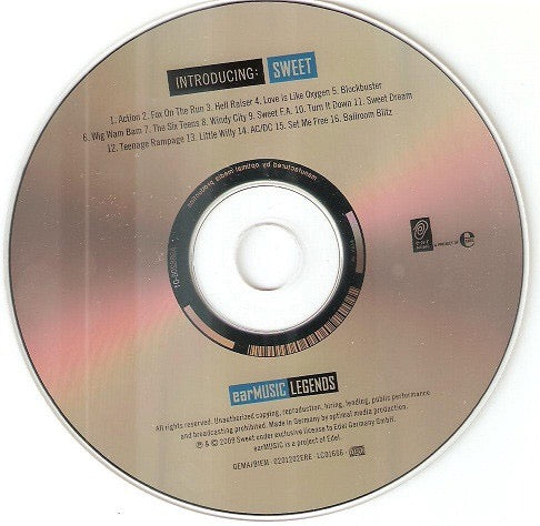 Image of Label Cover of CD - VG/VG+ - SWEET, Introducing: Sweet (Ear Music; 0201202ERE, Europe 2010 Reissue, Digipak), , - 3436040E