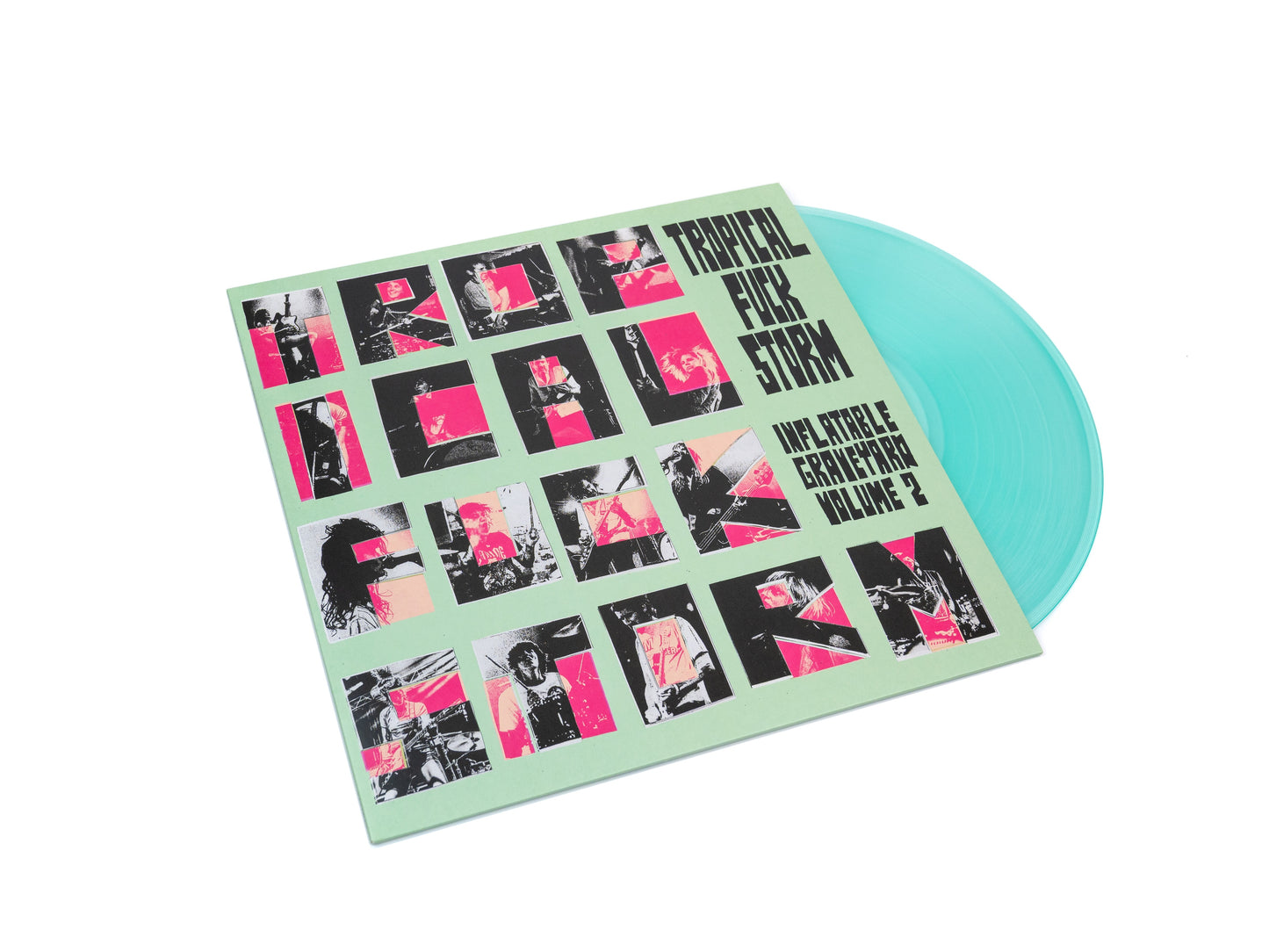 Image of Back Cover of LP - NEW/NEW - TROPICAL FUCK STORM, Inflatable Graveyard Vol. 2 (Fire Records; FIRELP842, UK 2026, Indie Exclusive Transparent Turquoise Vinyl), , Tropical Fu*k Storm revisit the live album concept on ‘Inflatable Graveyard Vol. 2’, their second live album and the follow-up to the critically acclaimed ‘Fairyland Codex’. Recorded over three nights during a sold-out residency at New York venue TV Eye, the album finds the band at the height of their incendiary powers, turning already comb