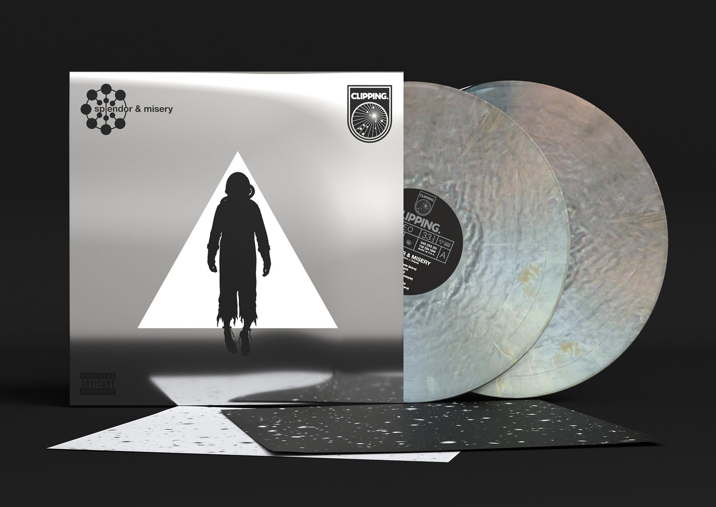 Image of Back Cover of 2xLP - NEW/NEW - CLIPPING, Splendor & Misery (Anniversary X) (Sub Pop; SP1752AE, UK 2026 Reissue, Indie Exclusive Loser Edition Metallic Silver Vinyl), , Splendor & Misery (Anniversary X) is the tenth-anniversary edition of experimental rap trio Clipping’s Hugo Award-nominated sci-fi opus. This deluxe edition features revised art, the original album, plus eight previously unreleased songs and alternate takes. - 9411132C