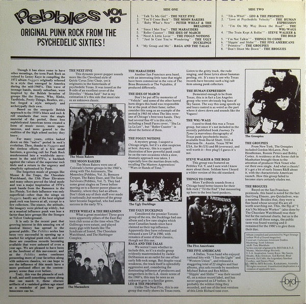 Image of Back Cover of LP - VG/G+ - VARIOUS, Pebbles Vol 10 (BFD Records White Label; BFD-5027, US 1980, Unofficial Release), Light marks only, - 3416092C