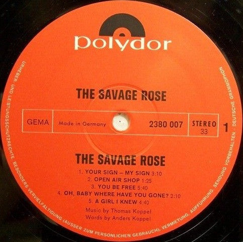Image of Label Cover of LP - VG/VG+ - THE SAVAGE ROSE, The Savage Rose (Polydor; 2380 007, Germany Reissue, Laminated Sleeve), Laminate creasing, edge wear, dink to bottom edge., - 3446245S