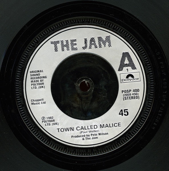 Image of Label Cover of 7" - VG/VG - THE JAM, Town Called Malice / Precious (Polydor Silver Injection Labels With Anti-Slip Ring; POSP 400, UK 1982, Picture Sleeve, French Rim Text), Strong VG Throughout, - 3416346C